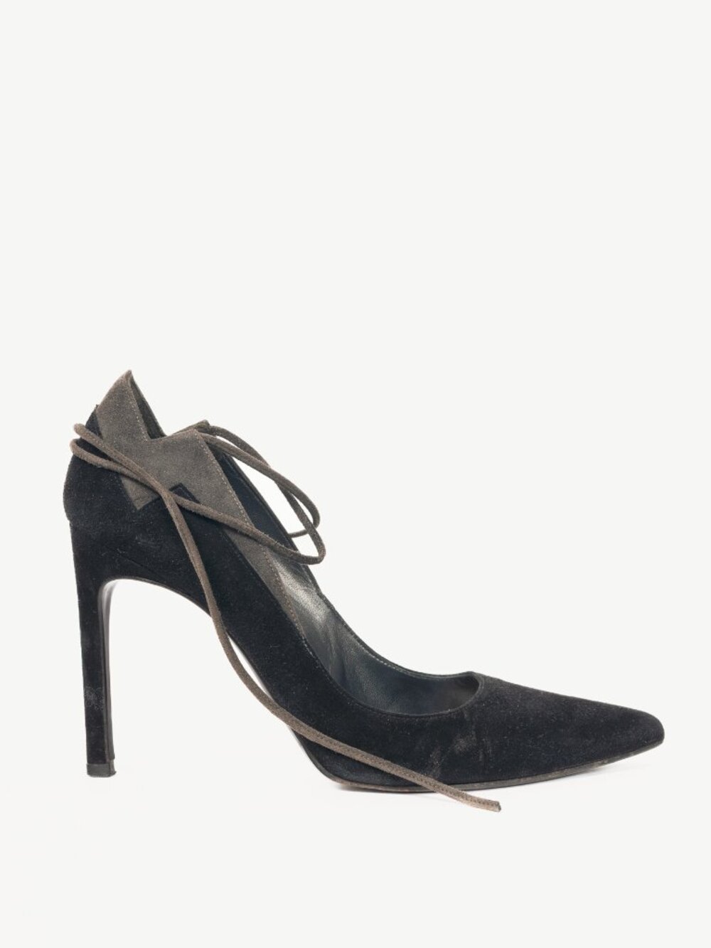 Stuart Weitzman Zig Black Suede Ankle-Tie Pointed-Toe Pumps